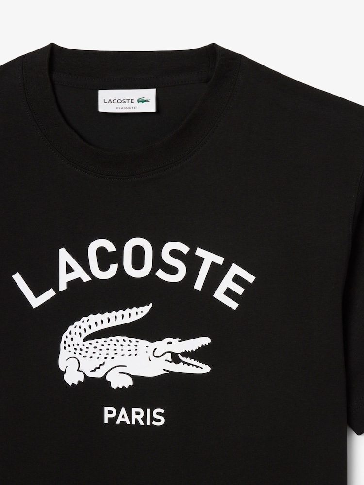 Lacoste Black Signature Print Cotton T-Shirt - Image 3 of 3
