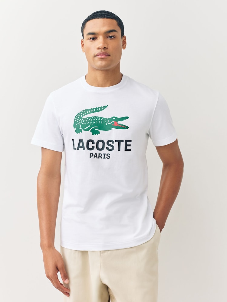 Lacoste White Regular Fit Printed Jersey T-Shirt - Image 1 of 5