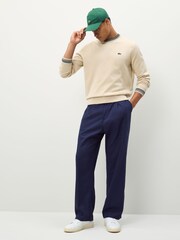 Lacoste Cream/Blue Stripe Accent Cotton Jersey Crew Neck Sweater - Image 4 of 5