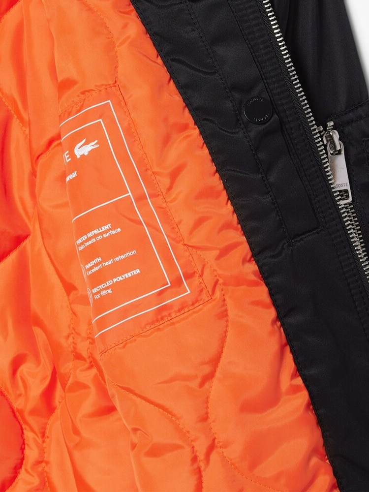 Lacoste Black Water Repellent Padded Bomber Jacket - Image 3 of 3