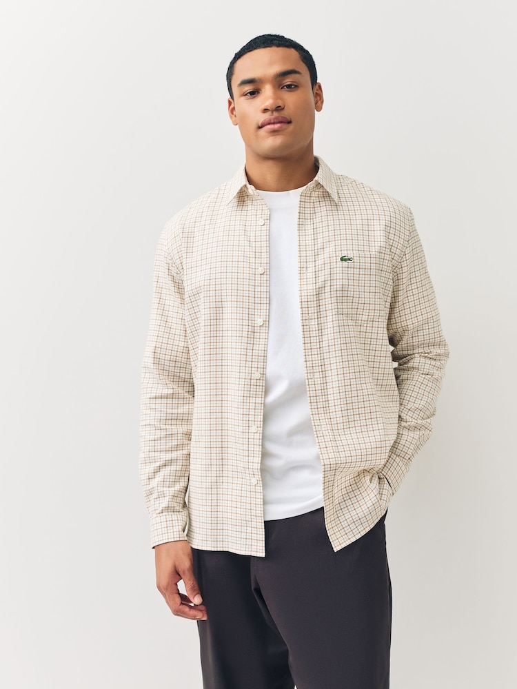 Lacoste Cream Small Check Flannel Shirt - Image 1 of 5