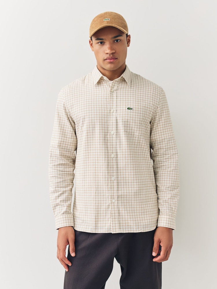 Lacoste Cream Small Check Flannel Shirt - Image 2 of 5