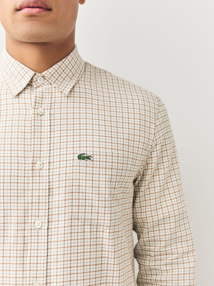 Lacoste Cream Small Check Flannel Shirt - Image 5 of 5