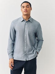 Lacoste Blue Regular Fit Chevron Motif Brushed Cotton Blend Shirt - Image 1 of 7