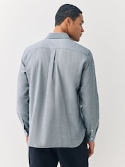Lacoste Blue Regular Fit Chevron Motif Brushed Cotton Blend Shirt - Image 2 of 7