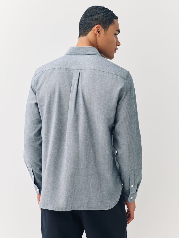 Lacoste Blue Regular Fit Chevron Motif Brushed Cotton Blend Shirt - Image 2 of 7