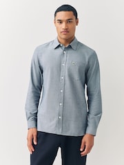 Lacoste Blue Regular Fit Chevron Motif Brushed Cotton Blend Shirt - Image 3 of 7