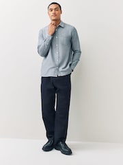 Lacoste Blue Regular Fit Chevron Motif Brushed Cotton Blend Shirt - Image 4 of 7