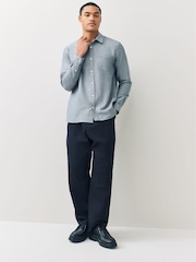Lacoste Blue Regular Fit Chevron Motif Brushed Cotton Blend Shirt - Image 5 of 7
