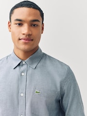 Lacoste Blue Regular Fit Chevron Motif Brushed Cotton Blend Shirt - Image 6 of 7