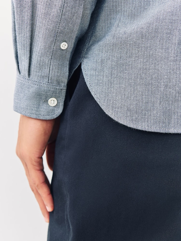 Lacoste Blue Regular Fit Chevron Motif Brushed Cotton Blend Shirt - Image 6 of 6