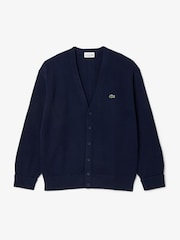 Lacoste Blue Relaxed Fit Moss Stitch Wool Cardigan - Image 1 of 3