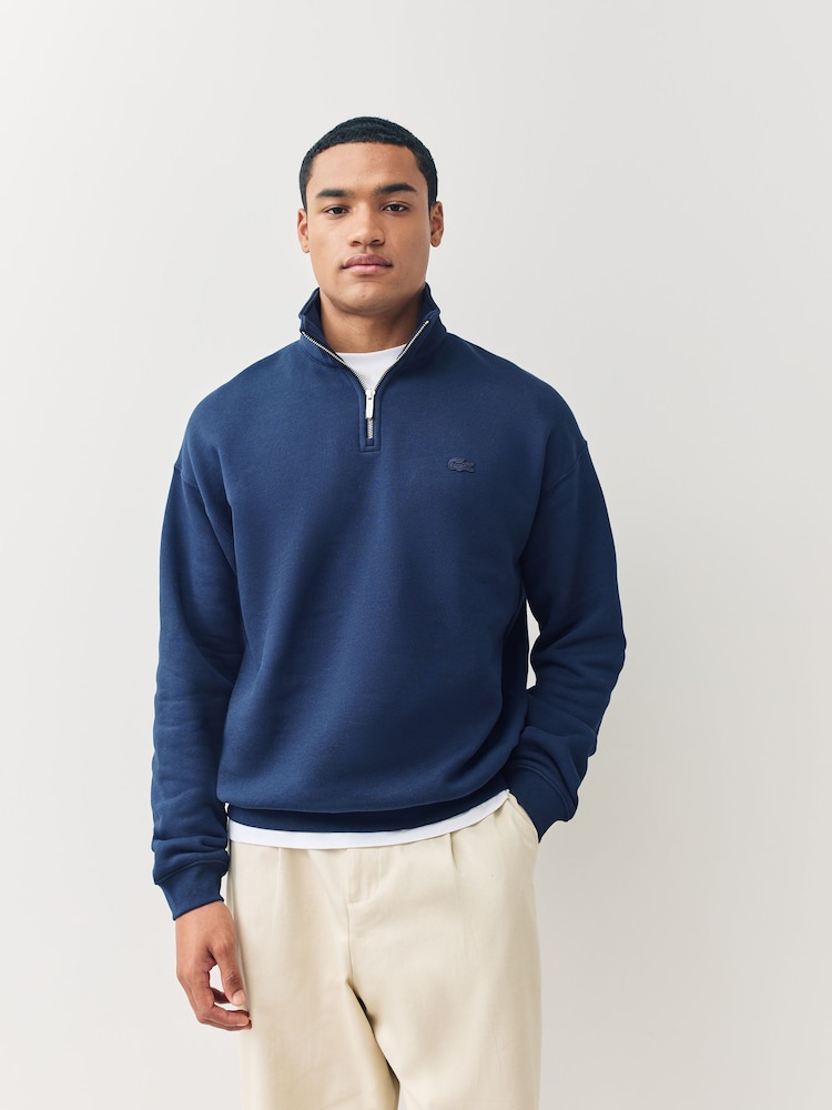 Lacoste Blue Loose Fit Zip Neck Fleece Sweatshirt - Image 1 of 3
