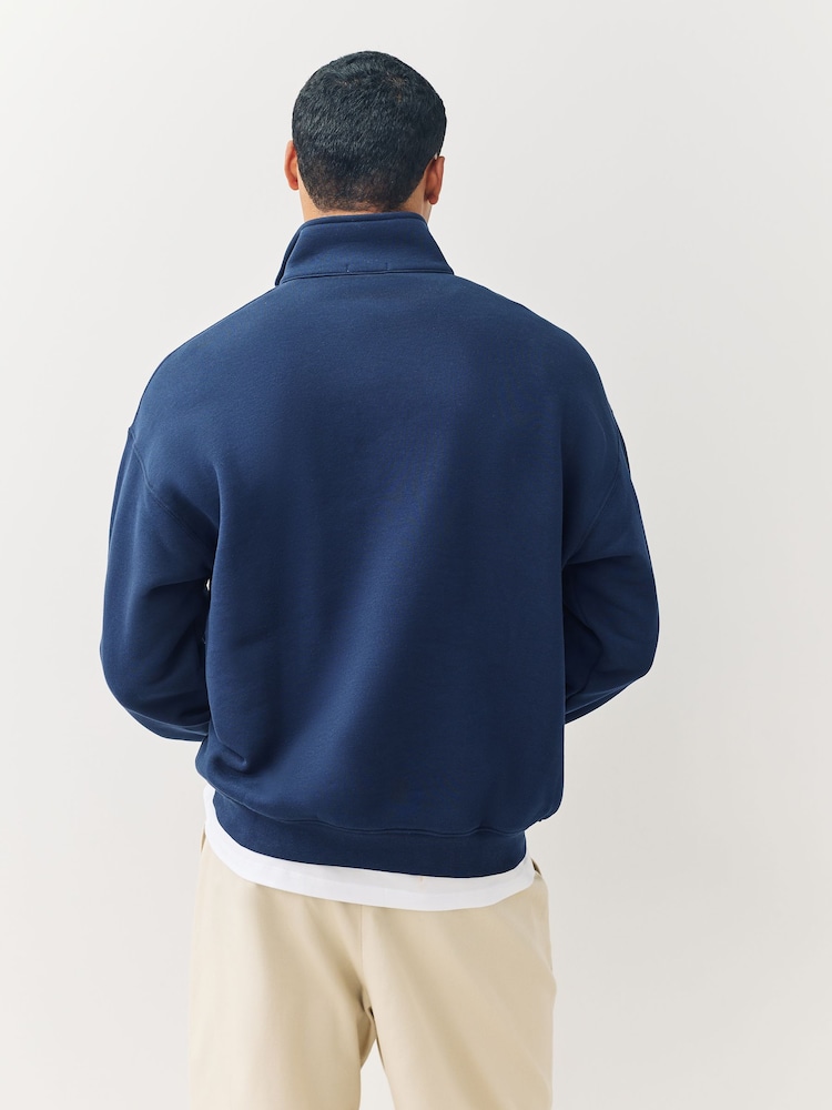 Lacoste Blue Loose Fit Zip Neck Fleece Sweatshirt - Image 2 of 3