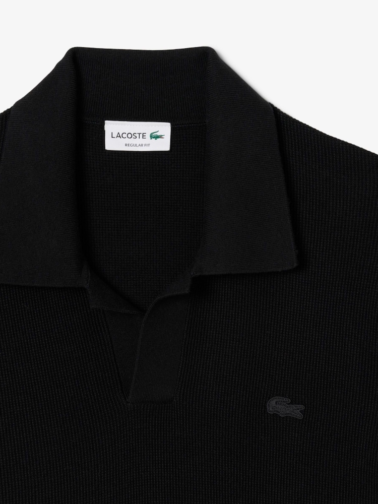 Lacoste Black Textured Cotton and Wool Blend Buttonless Polo Shirt - Image 6 of 6 Lacoste Black Textured Cotton and Wool Blend Buttonless Polo Shirt - Image 6 of 6
