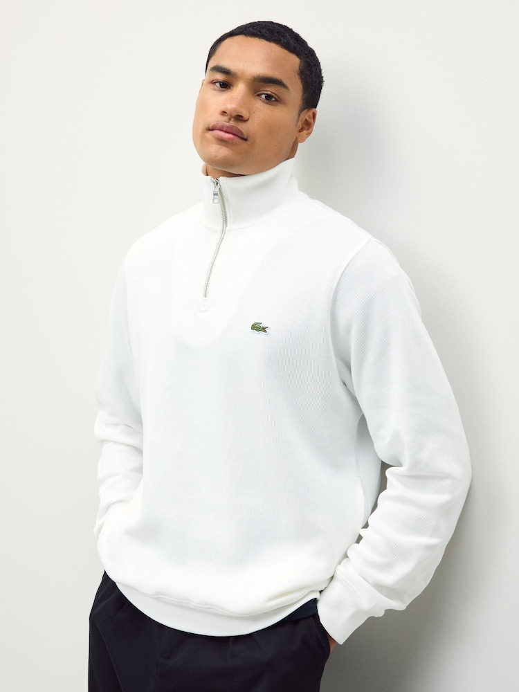 Lacoste White Regular Fit High Neck Zipped Sweatshirt - Image 6 of 6 Lacoste White Regular Fit High Neck Zipped Sweatshirt - Image 6 of 6