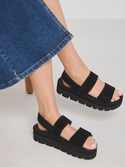 Simply Be Black Extra Wide Fit Chunky Suede Touch And Close Sandals - Image 1 of 4