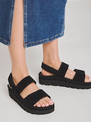 Simply Be Black Extra Wide Fit Chunky Suede Touch And Close Sandals - Image 2 of 4