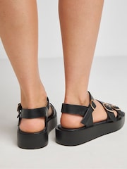 Simply Be Black Wide Fit Chunky Multi Buckle Hardware Sandals In Wide Fit - Image 2 of 4