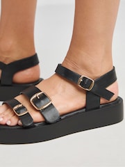 Simply Be Black Wide Fit Chunky Multi Buckle Hardware Sandals In Wide Fit - Image 3 of 4