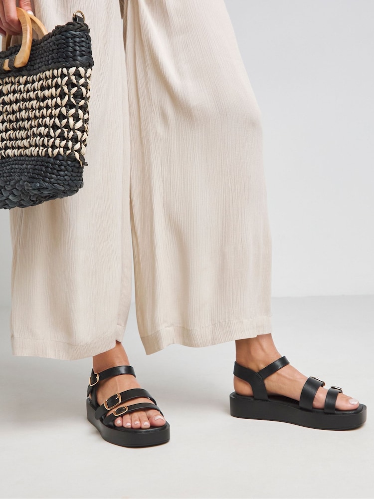 Simply Be Black Wide Fit Chunky Multi Buckle Hardware Sandals In Wide Fit - Image 4 of 4