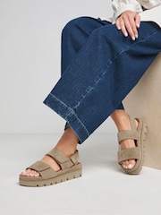 Simply Be Nude Extra Wide Fit Chunky Suede Touch And Close Sandals - Image 1 of 4