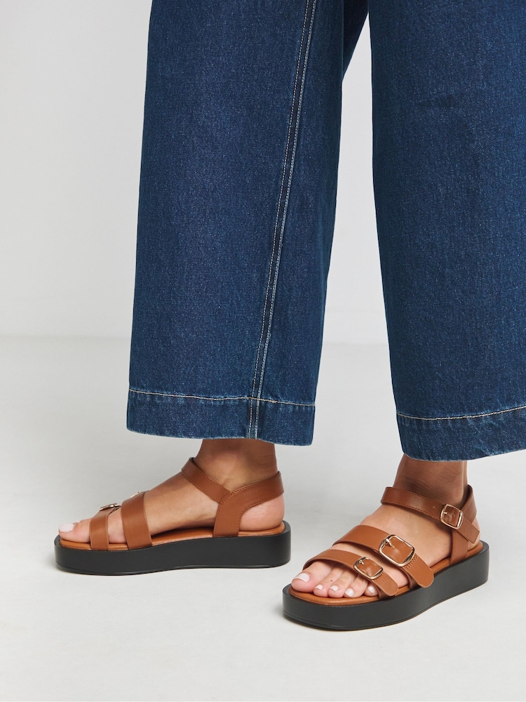 Simply Be Black Extra Wide Fit Chunky Multi Buckle Hardware Sandals In Wide Fit - Image 4 of 4