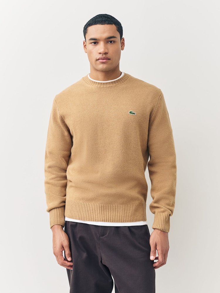 Lacoste Brown Carded Wool Jersey Crew Neck Sweater - Image 1 of 5