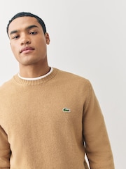 Lacoste Brown Carded Wool Jersey Crew Neck Sweater - Image 4 of 5