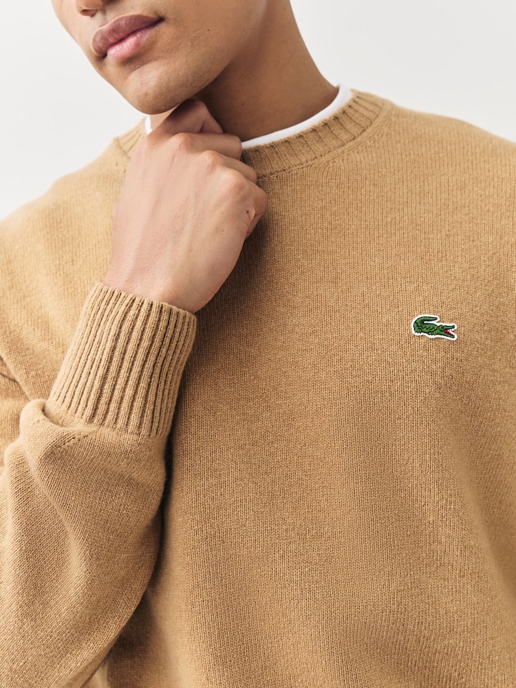 Lacoste Brown Carded Wool Jersey Crew Neck Sweater - Image 5 of 5