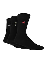 Wild Feet Black Fun Embroidery Cotton Socks 3 pack - Image 2 of 3