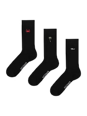 Wild Feet Black Fun Embroidery Cotton Socks 3 pack - Image 3 of 3