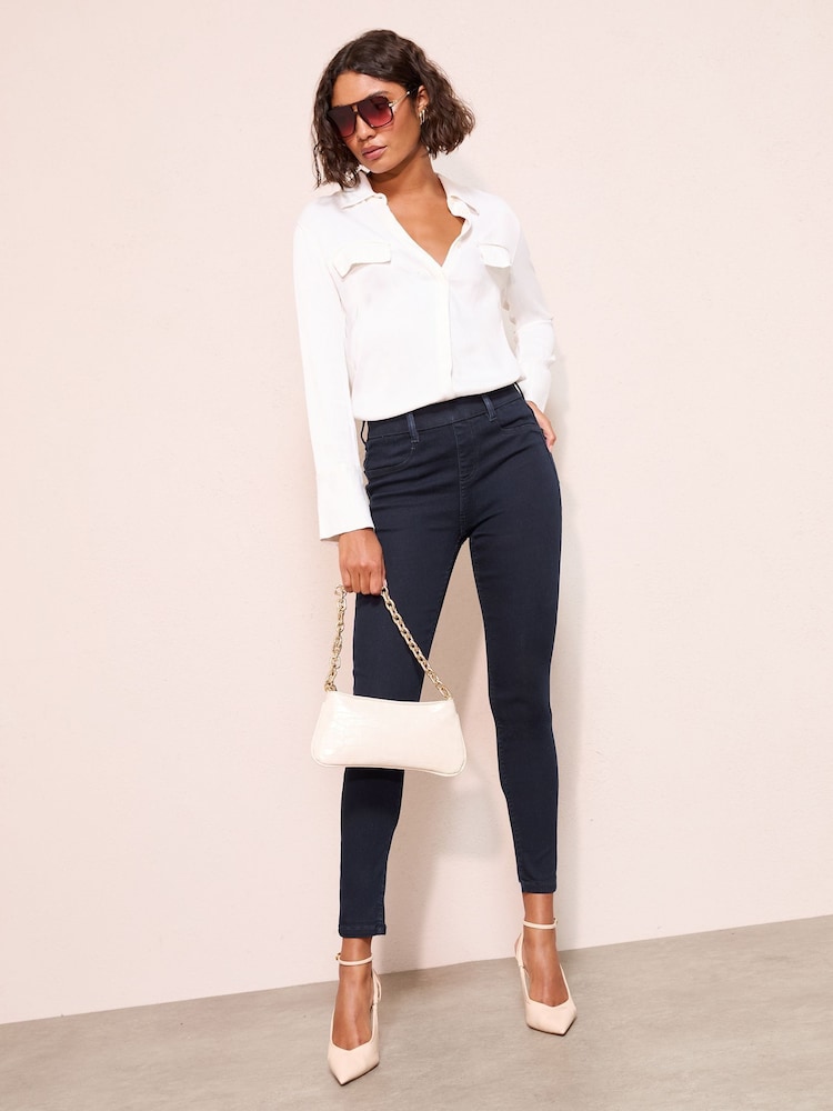 Friends Like These Dark Blue Elasticated Waist Denim Jeggings - Image 2 of 4 Friends Like These Dark Blue Elasticated Waist Denim Jeggings - Image 2 of 4