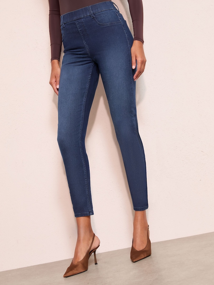 Friends Like These Rinse Blue Elasticated Waist Denim Jeggings - Image 1 of 4 Friends Like These Rinse Blue Elasticated Waist Denim Jeggings - Image 1 of 4
