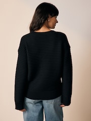 Black Ribbed V-Neck Knitted Jumper - Image 9 of 9