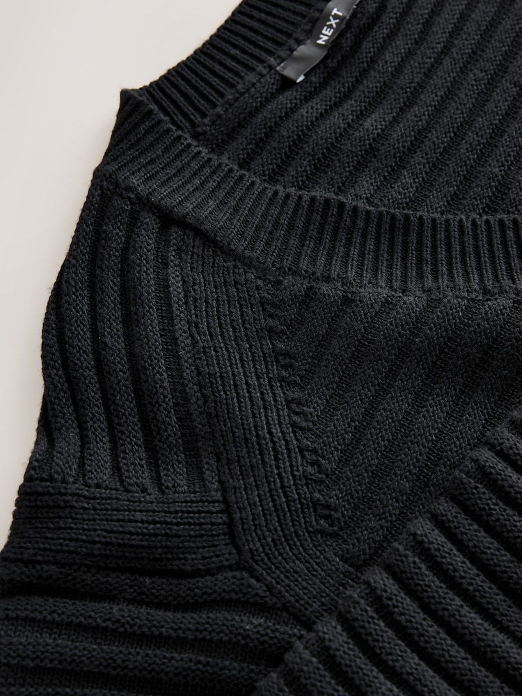 Black Ribbed V-Neck Knitted Jumper - Image 1 of 9