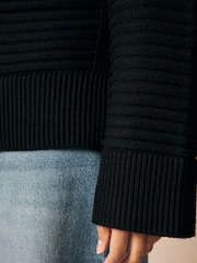 Black Ribbed V-Neck Knitted Jumper - Image 5 of 9