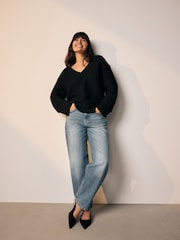 Black Ribbed V-Neck Knitted Jumper - Image 7 of 9