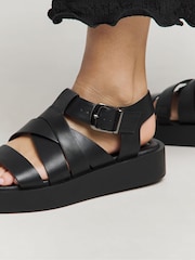 Simply Be Black Extra Wide Fit Chunky Buckle Fisherman Sandals - Image 3 of 4