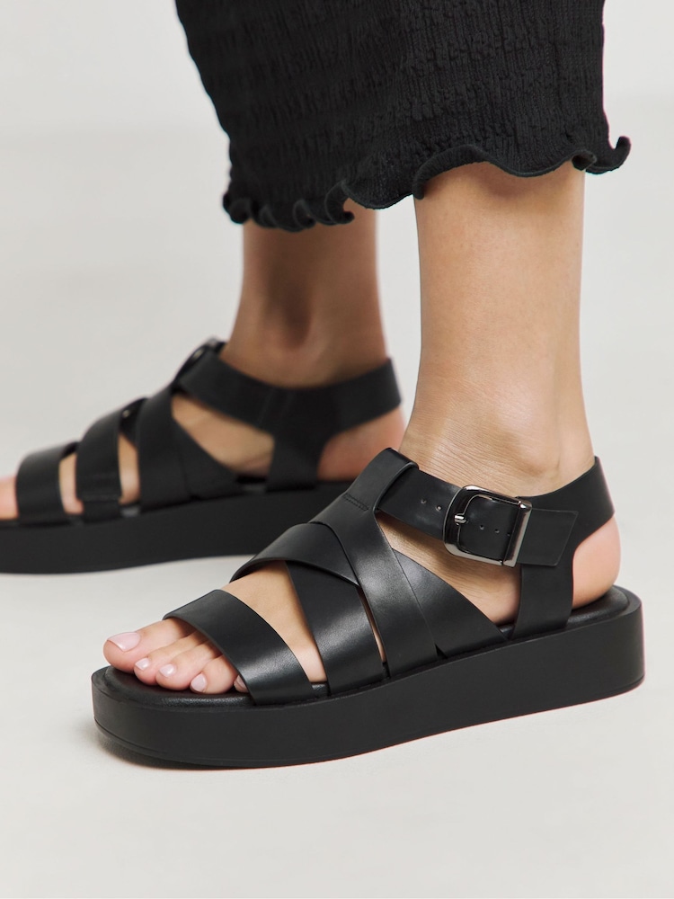 Simply Be Black Extra Wide Fit Chunky Buckle Fisherman Sandals - Image 4 of 4