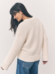 Ecru Ribbed V-Neck Knitted Jumper - Image 4 of 8