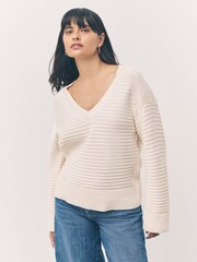 Ecru Ribbed V-Neck Knitted Jumper - Image 6 of 8