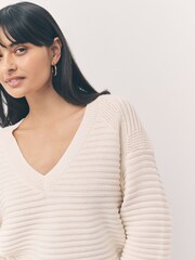 Ecru Ribbed V-Neck Knitted Jumper - Image 7 of 8