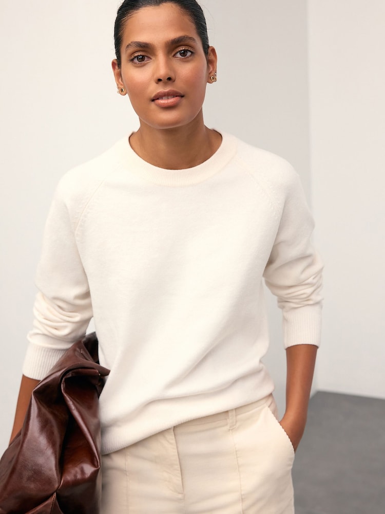 Ecru Super Soft Crew Neck Long Sleeve Jumper - Image 1 of 8 Ecru Super Soft Crew Neck Long Sleeve Jumper - Image 1 of 8