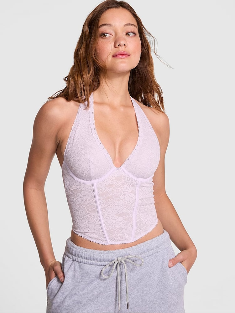 Victoria's Secret PINK Purple Whisper Lace Halter Corset - Image 1 of 2