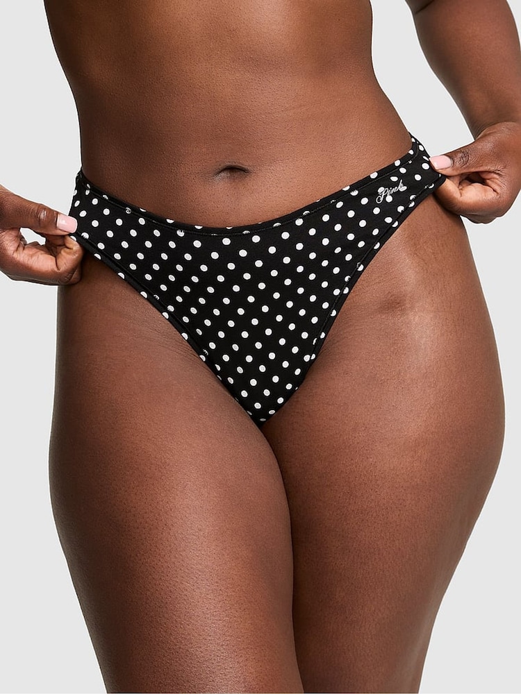 Victoria's Secret PINK Black Dot Print Thong Cotton Thong Knickers - Image 1 of 3
