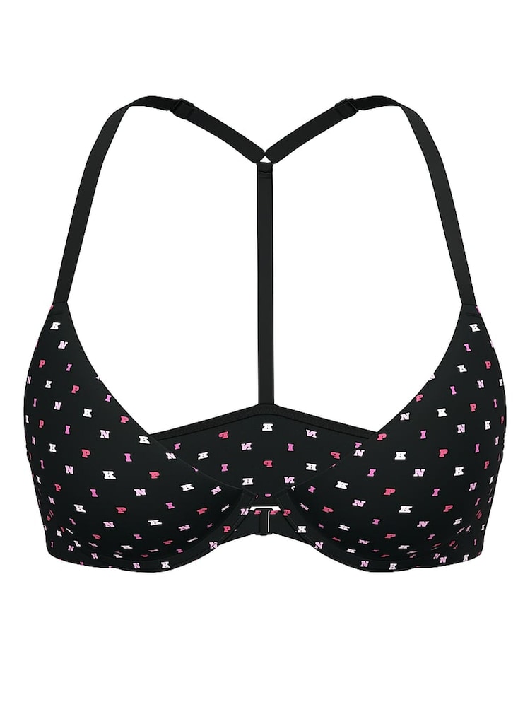 Victoria's Secret PINK Black Logo Print Lightly Lined Front Close Bra - Image 3 of 3
