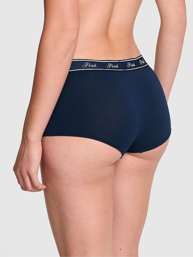 Victoria's Secret PINK Noir Navy Blue Short Cotton Logo Boyshort Knickers - Image 2 of 3
