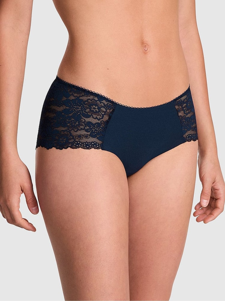 Victoria's Secret PINK Noir Navy Blue Hipster No Show Lace Trim Cheeky Knickers - Image 1 of 3
