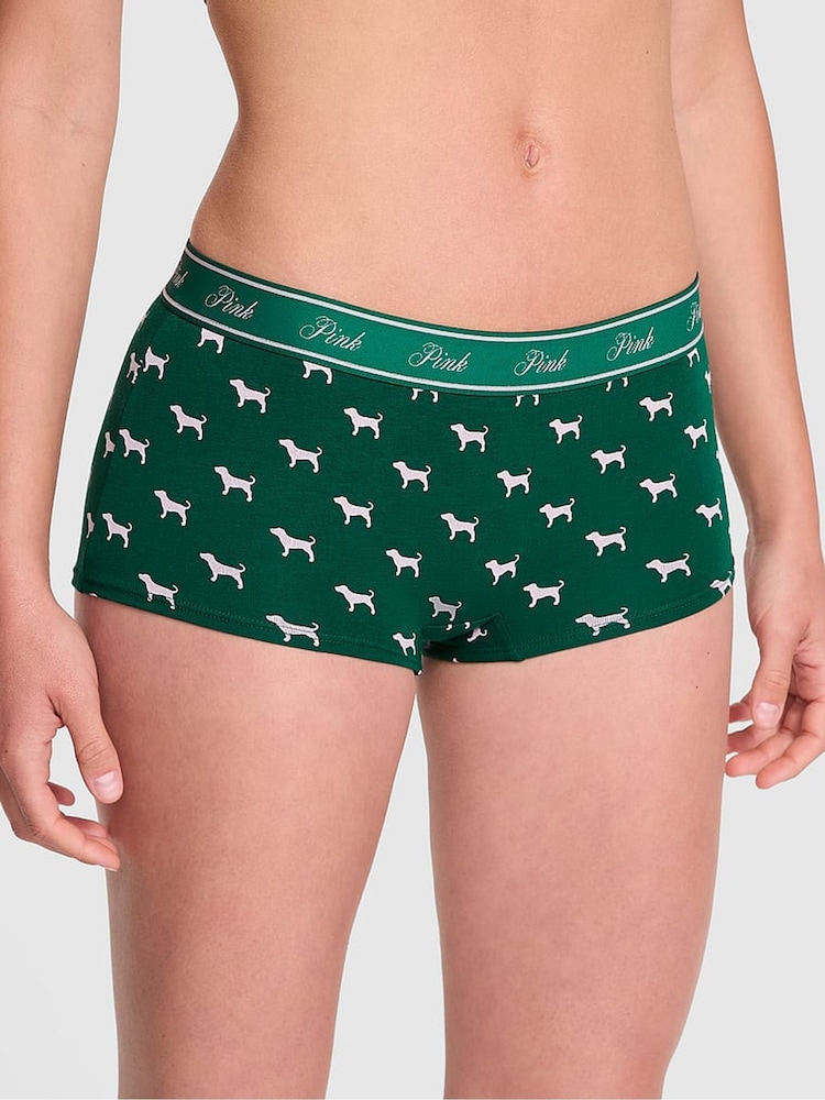 Victoria's Secret PINK Jaguar Green Short Cotton Logo Boyshort Knickers - Image 1 of 2